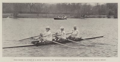 Z Oksfordu do Putney w 13 godzin 59 minut, pan Spencer Gollan, Tom Sullivan i George Towns opuszczają Henley autorstwa English Photographer