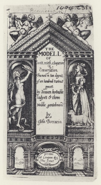 G Boccaccio, The Modell of Witt, Decameron, T Cotes dla B Allena i W Hope 1634 (zdjęcie czarno-białe) autorstwa English Photographer