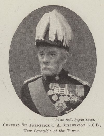 Generał Sir Frederick C A Stephenson, GCB, nowy konstabl wieży autorstwa English Photographer