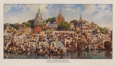 Ghaty w Waranasi nad rzeką Ganges, Indie (zdjęcie kolorowe) autorstwa English Photographer