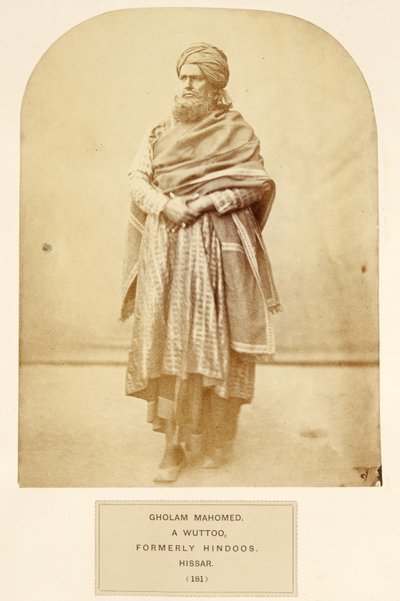 Gholam Mahomed, Wuttoo, dawniej Hindoos, Hissar, z The People of India, J. Forbes Watson, opublikowany 1868 (druk albumowy) autorstwa English Photographer