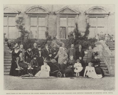 Grupa z okazji Złotego Ślubu Sir Spencera i Lady Ponsonby-Fane, niedawno obchodzonego w Brympton House, Yeovil autorstwa English Photographer