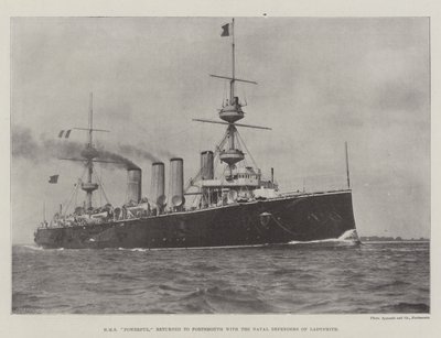 HMS Potężny powrócił do Portsmouth z Naval Defenders of Ladysmith autorstwa English Photographer