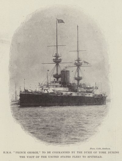 HMS Prince George, dowodzony przez księcia Yorku podczas wizyty floty Stanów Zjednoczonych w Spithead autorstwa English Photographer