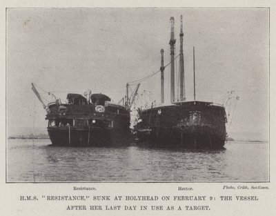 HMS Resistance, zatopiony w Holyhead 9 lutego, statek po ostatnim dniu użycia jako cel autorstwa English Photographer