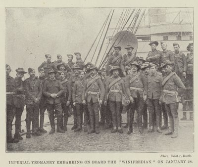 Imperialny Yeomanry zaokrętowany na pokład „Winifredian” 28 stycznia autorstwa English Photographer