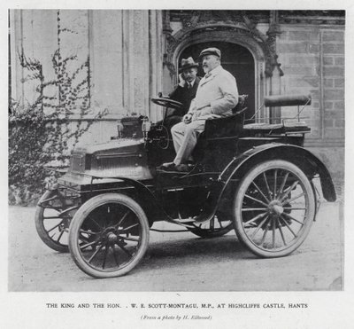Król Edward VII z posłem, WE Scott-Montagu, w zamku Highcliffe, Hampshire (zdjęcie czarno-białe) autorstwa English Photographer
