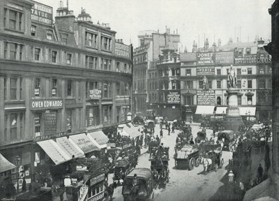 King William Street, Cannon Street End, z posągiem króla Williama (zdjęcie czarno-białe) autorstwa English Photographer
