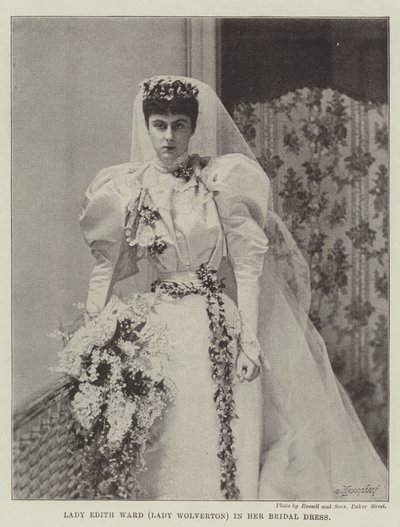 Lady Edith Ward (Lady Wolverton) w sukni ślubnej autorstwa English Photographer