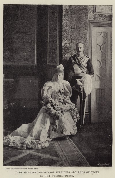 Lady Margaret Grosvenor (Księżniczka Adolphus of Teck) w sukni ślubnej autorstwa English Photographer