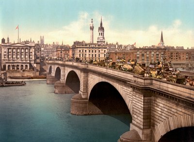 Most Londyński łączący Tamizę (zdjęcie ręcznie kolorowane) autorstwa English Photographer