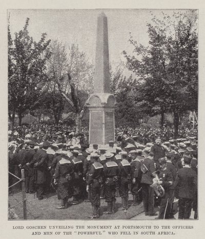 Lord Goschen odsłania pomnik w Portsmouth oficerom i ludziom potężnych, którzy polegli w Afryce Południowej autorstwa English Photographer