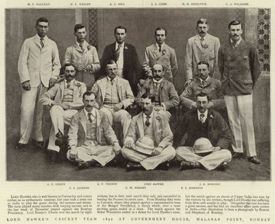 Lord Hawkes Cricket Team 1892 w Government House, Malabar Point, Bombay autorstwa English Photographer