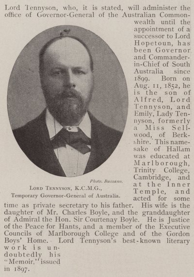 Lord Tennyson, KCMG, Tymczasowy Gubernator Generalny Australii autorstwa English Photographer