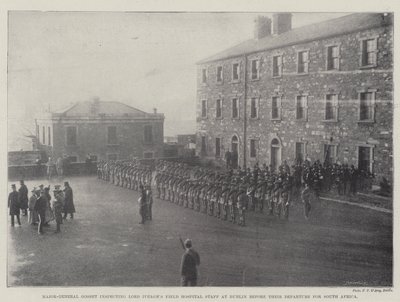 Generał dywizji Gosset przeprowadza inspekcję personelu szpitala polowego Lorda Iveaghs w Dublinie przed ich wyjazdem do RPA autorstwa English Photographer