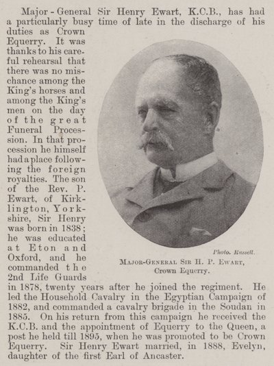 Generał dywizji Sir HP Ewart, Crown Equerry autorstwa English Photographer