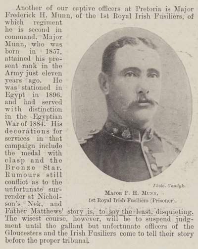 Major FH Munn, 1. Królewski Pułk Fizylierów Irlandzkich (więzień) autorstwa English Photographer