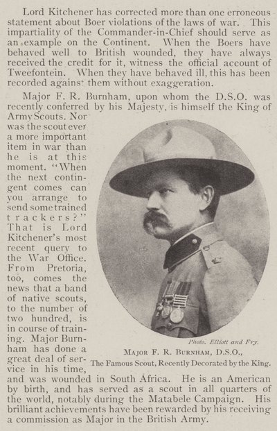 Major FR Burnham, DSO, słynny skaut, niedawno odznaczony przez króla autorstwa English Photographer