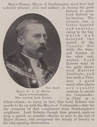 Major GA E Hussey (burmistrz Southampton), który przyjął Lorda Robertsa autorstwa English Photographer