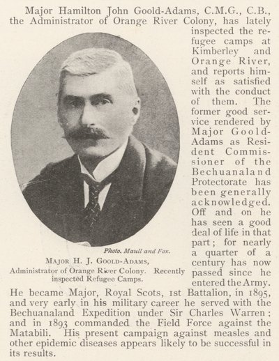 Major HJ Goold-Adams, administrator kolonii Orange River, niedawno przeprowadził inspekcję obozów dla uchodźców autorstwa English Photographer