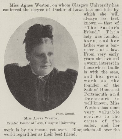 Panna Agnes Weston, utworzona doktor prawa, Glasgow University autorstwa English Photographer
