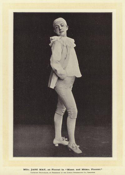 Mlle Jane May jako Pierrot w Mons i Mdme Pierrot autorstwa English Photographer
