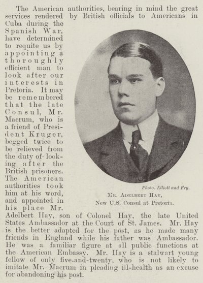 Pan Adelbert Hay, nowy konsul USA w Pretorii autorstwa English Photographer
