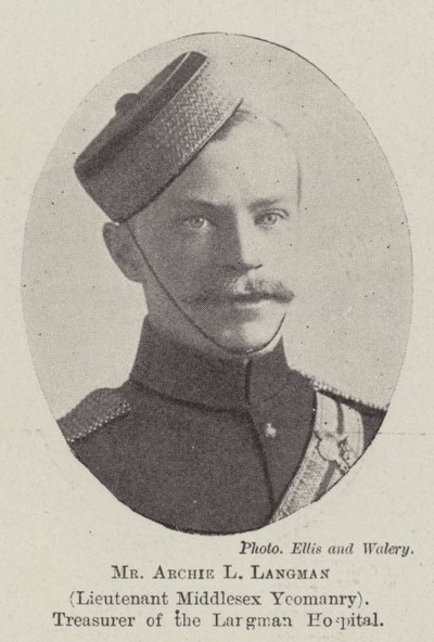 Pan Archie L Langman, porucznik Middlesex Yeomanry, skarbnik szpitala Langman autorstwa English Photographer