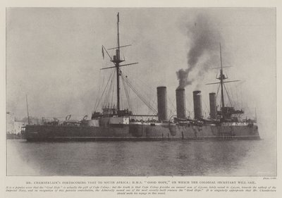 Pan Chamberlains Zbliżająca się wizyta w Republice Południowej Afryki, HMS Good Hope, na którą popłynie Sekretarz Kolonialny autorstwa English Photographer