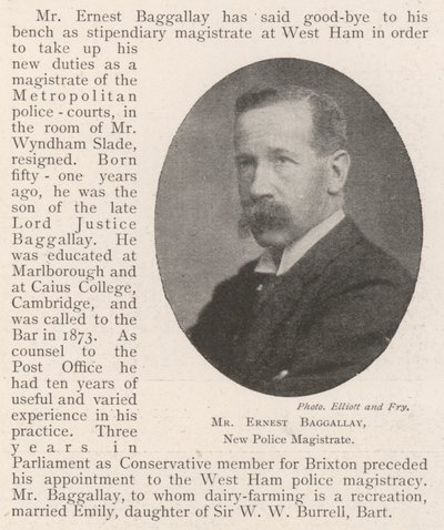 Pan Ernest Baggallay, nowy sędzia policji autorstwa English Photographer