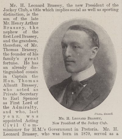 Pan H Leonard Brassey, nowy prezes Jockey Club autorstwa English Photographer