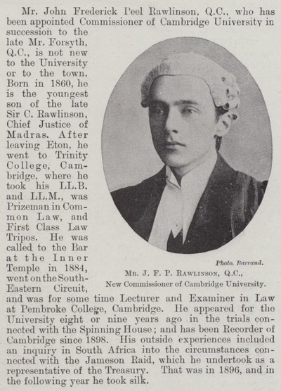 Pan JFP Rawlinson, QC, Nowy Komisarz Uniwersytetu Cambridge autorstwa English Photographer