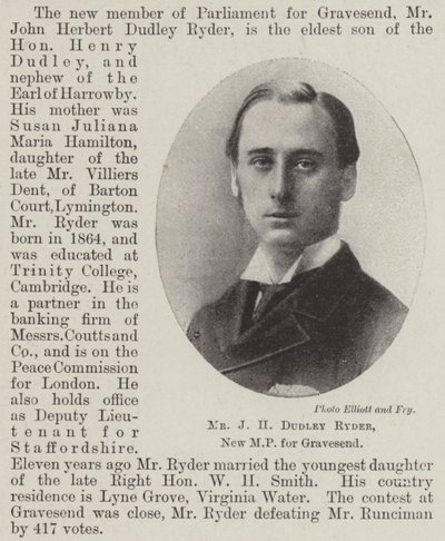 Pan JH Dudley Ryder, nowy poseł Gravesend autorstwa English Photographer