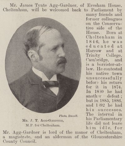 Pan JT Agg-Gardner, poseł Cheltenham autorstwa English Photographer