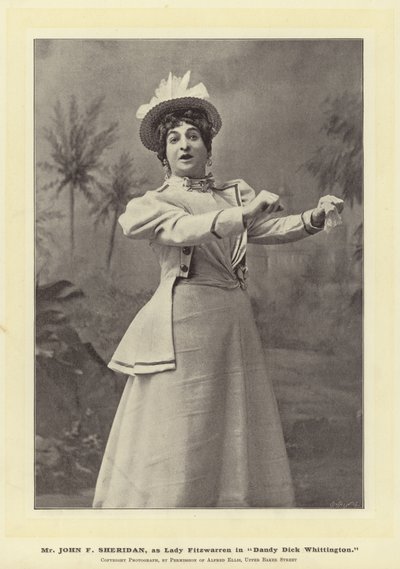 Pan John F. Sheridan jako Lady Fitzwarren w Dandy Dick Whittington autorstwa English Photographer