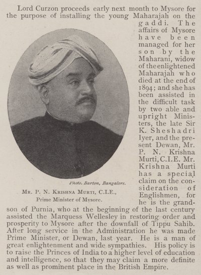 Pan PN Krishna Murti, CIE, premier Mysore autorstwa English Photographer