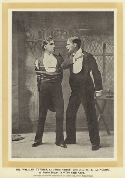 pan William Terriss jako Gerald Austen; oraz Mr WL Abingdon, jako James Dixon, w The Fatal Card autorstwa English Photographer