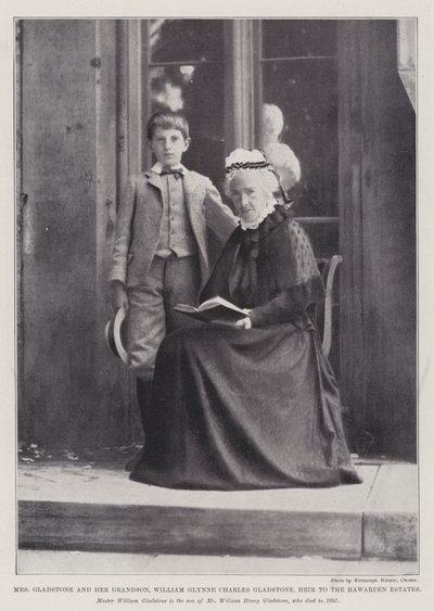 Pani Gladstone i jej wnuk, William Glynne Charles Gladstone, spadkobierca posiadłości Hawardenów autorstwa English Photographer