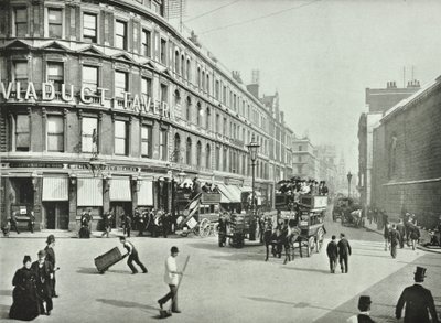 Newgate Street, patrząc na wschód od Old Bailey, City of London, 1890 autorstwa English Photographer
