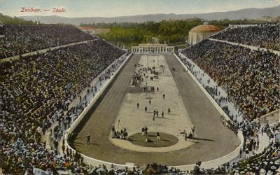 Stadion Olimpijski, Ateny, Grecja (zdjęcie kolorowane) autorstwa English Photographer