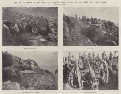 Jedno z wyczynów kampanii, zabranie Guns na szczyt Coles Kop, 1400 stóp wysokości autorstwa English Photographer