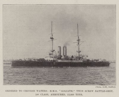 Zamówiony na chińskie wody, HMS Goliath, pancernik dwuśrubowy, 1 klasa, pancerny, 12 950 ton autorstwa English Photographer