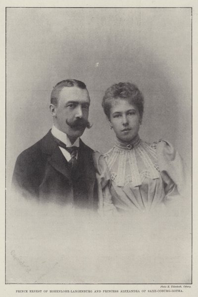 Książę Ernest z Hohenlohe-Langenburg i księżniczka Aleksandra z Saxe-Coburg-Gotha autorstwa English Photographer