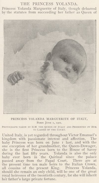 Księżniczka Yolanda Małgorzata z Włoch, urodzona 1 czerwca 1901 r. autorstwa English Photographer