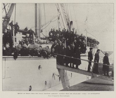 Powrót wojsk z kampanii Indian Frontier, lądowanie ze statku parowego Nubia w Southampton autorstwa English Photographer