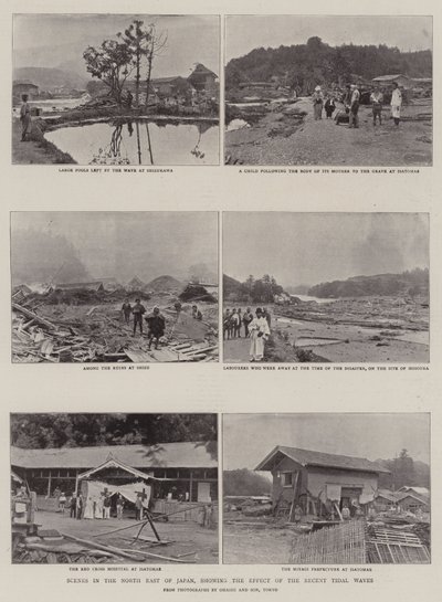 Sceny w północno-wschodniej Japonii, ukazujące wpływ ostatnich fal pływowych autorstwa English Photographer