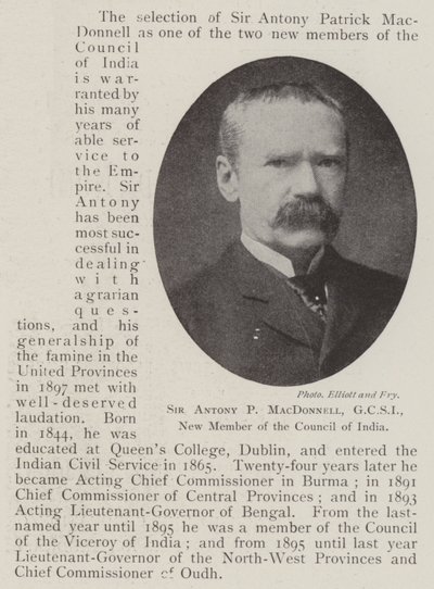 Sir Antony P MacDonnell, GCSI, nowy członek Rady Indii autorstwa English Photographer