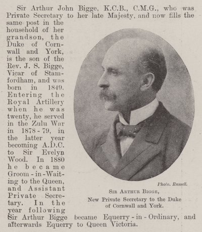Sir Arthur Bigge, nowy prywatny sekretarz księcia Kornwalii i Yorku autorstwa English Photographer