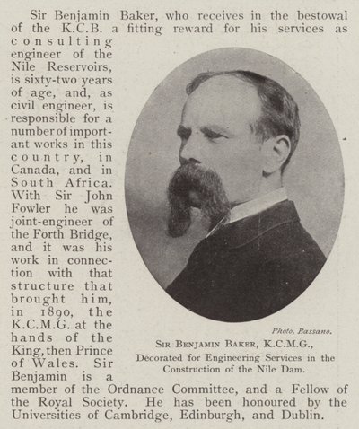 Sir Benjamin Baker, KCMG, odznaczony za usługi inżynieryjne przy budowie zapory na Nilu autorstwa English Photographer