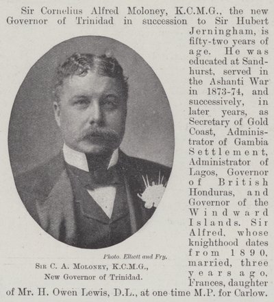Sir C A Moloney, KCMG, nowy gubernator Trynidadu autorstwa English Photographer